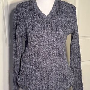 JCrew V-Neck Cotton V-Neck Cableknit Sweater - Blue Small